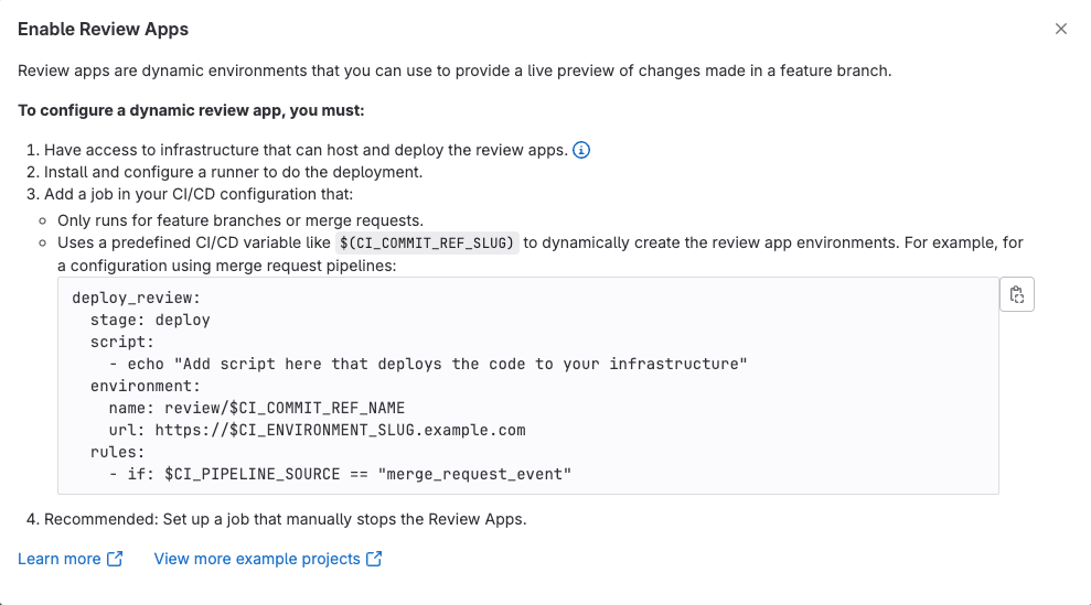 enable review apps modal